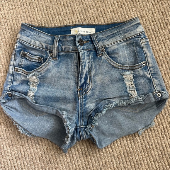 Ocean Drive Blue Jean Shorts Distressed High-Waisted - Picture 1 of 3